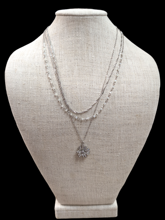 Layered Silver Flower Jewelry Set