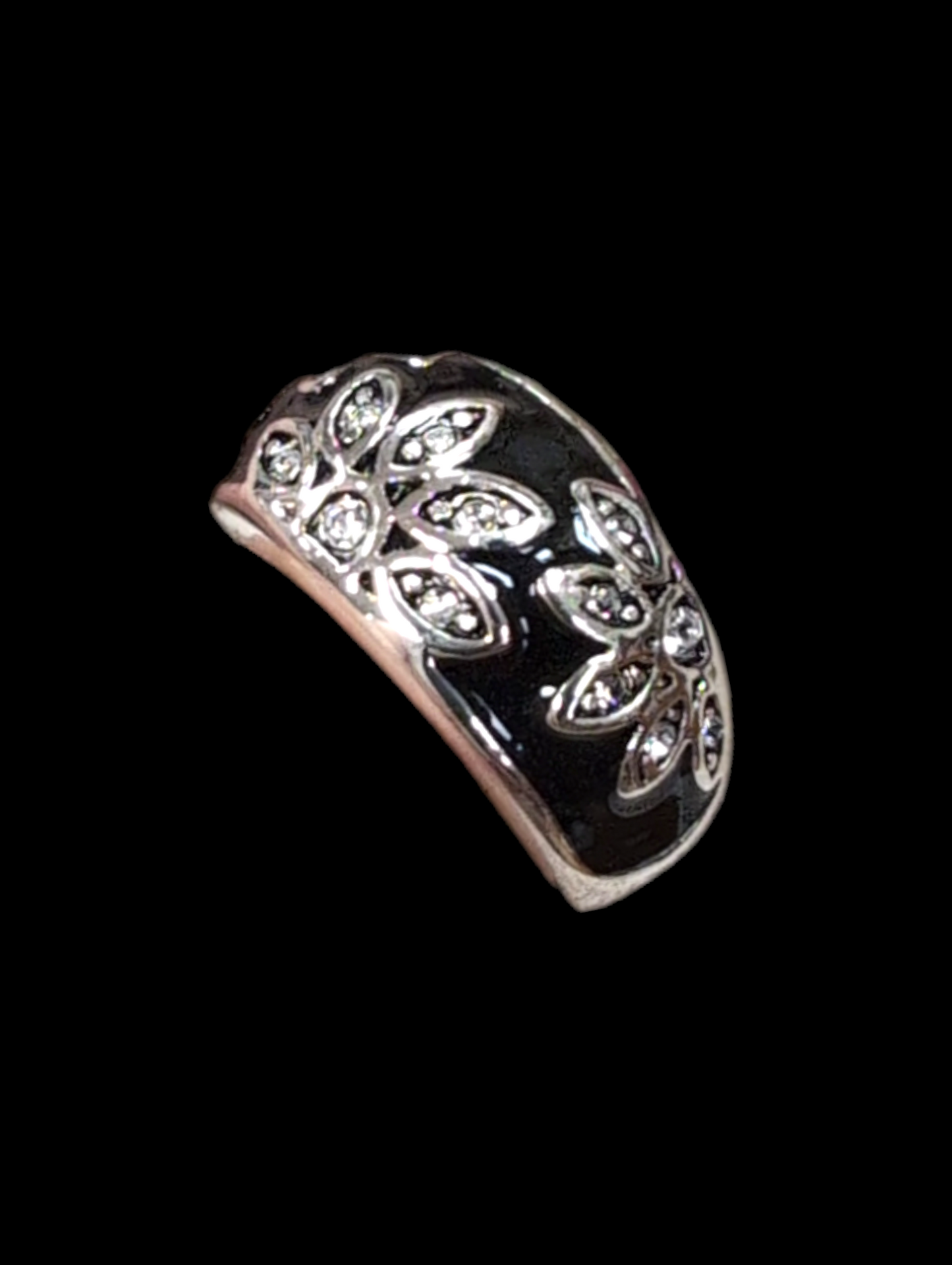 Black & Silver Flower Ring