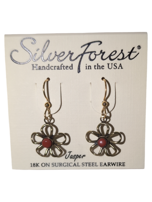 Jasper Gold Flower Earrings