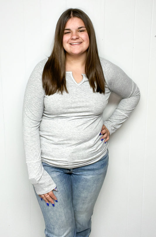 Sabine Ribbed Long Sleeve - Heather Gray