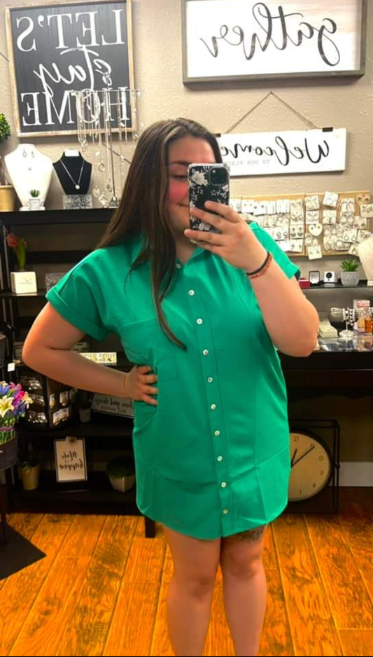 Green Button Down Shirt Dress