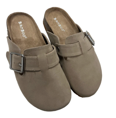 Bamboo Cork Sole Buckle Mule - Taupe