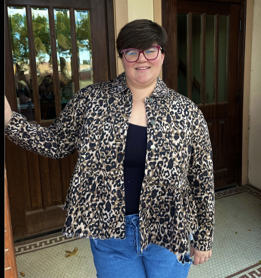 Ruffle Jean Jacket - animal print