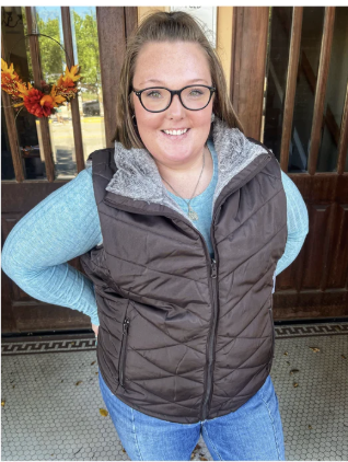 Quilted Vest w/fur - Brown reversible