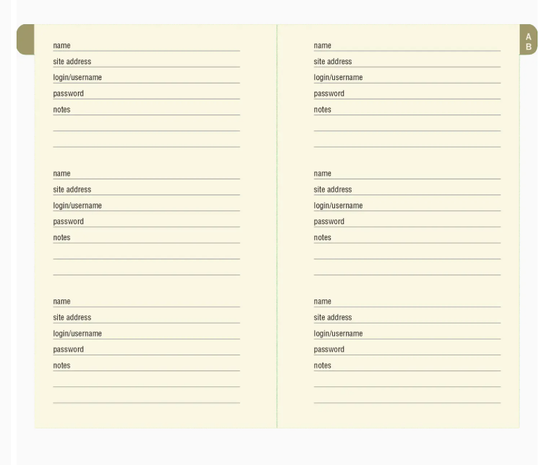 Internet Address & Password Book