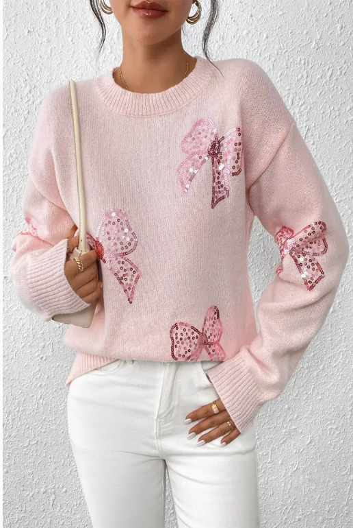 PINK Knit Sequin Bow Sweater