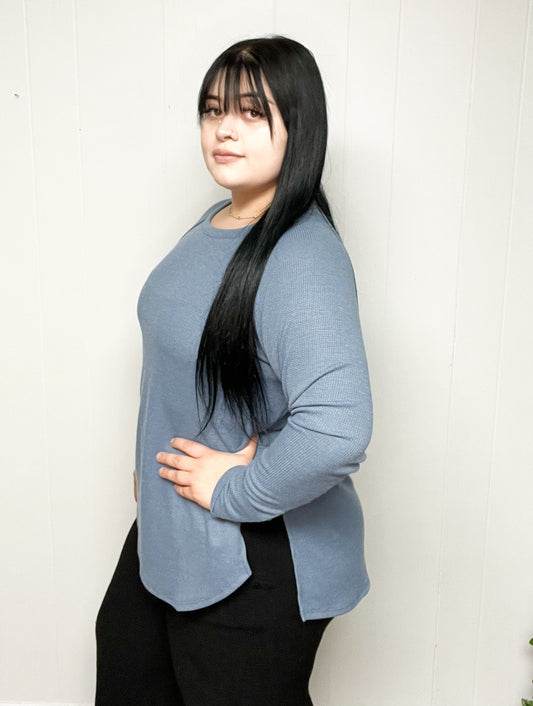 Z-Tunic Length LS Waffle Blue Shirt