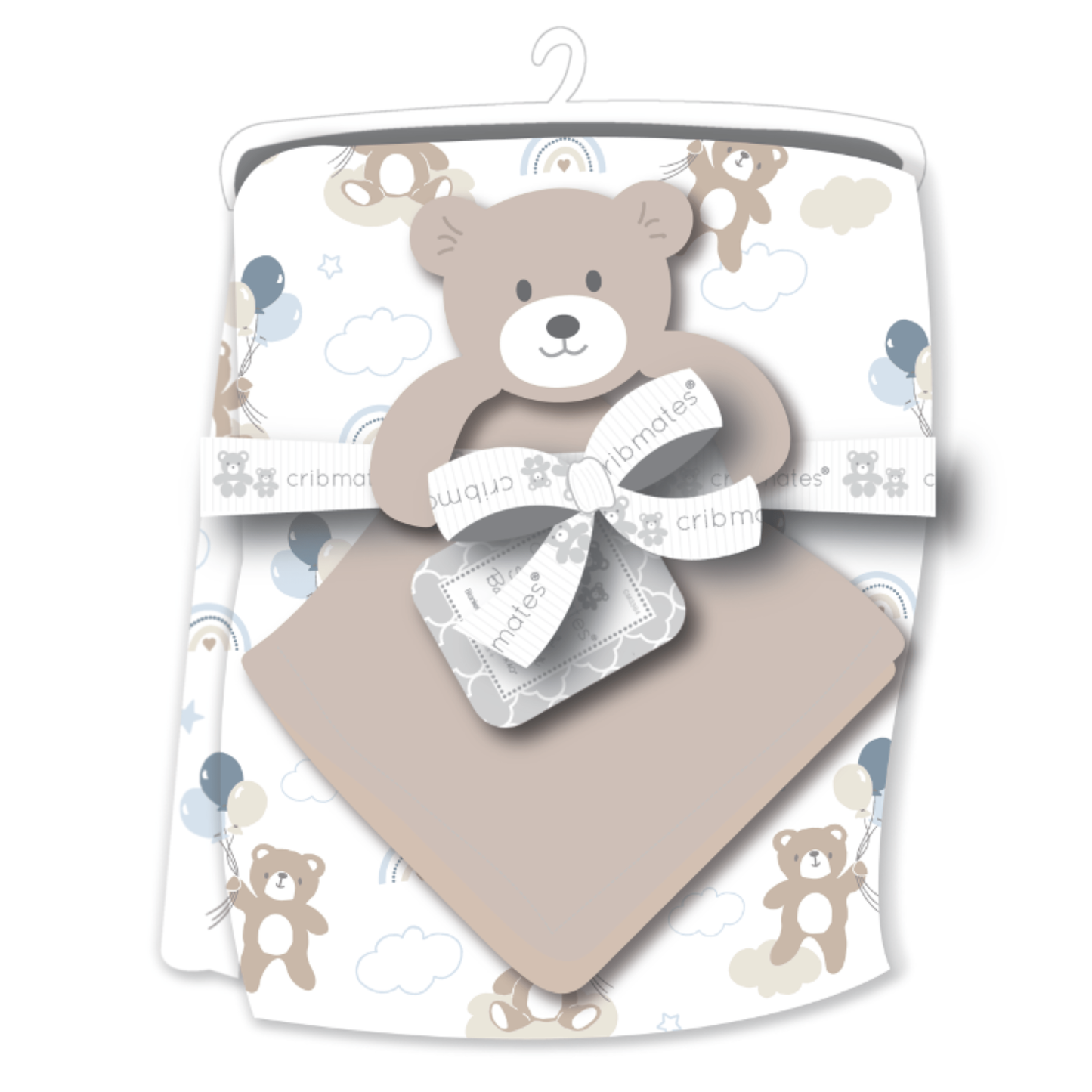 Baby blanket with teddy bear design on a white background