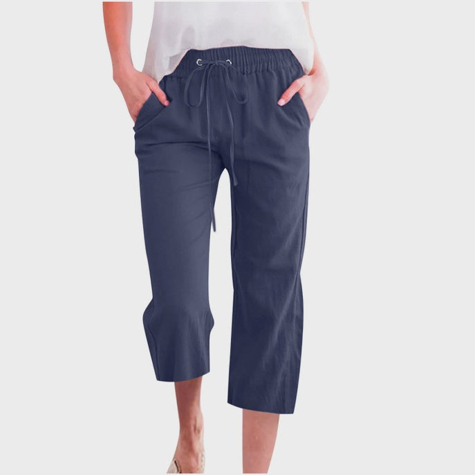 Casual Cropped Pants-Dark Blue