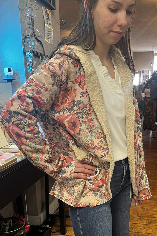 Vintage Paisley Sherpa Lined Hooded Jacket