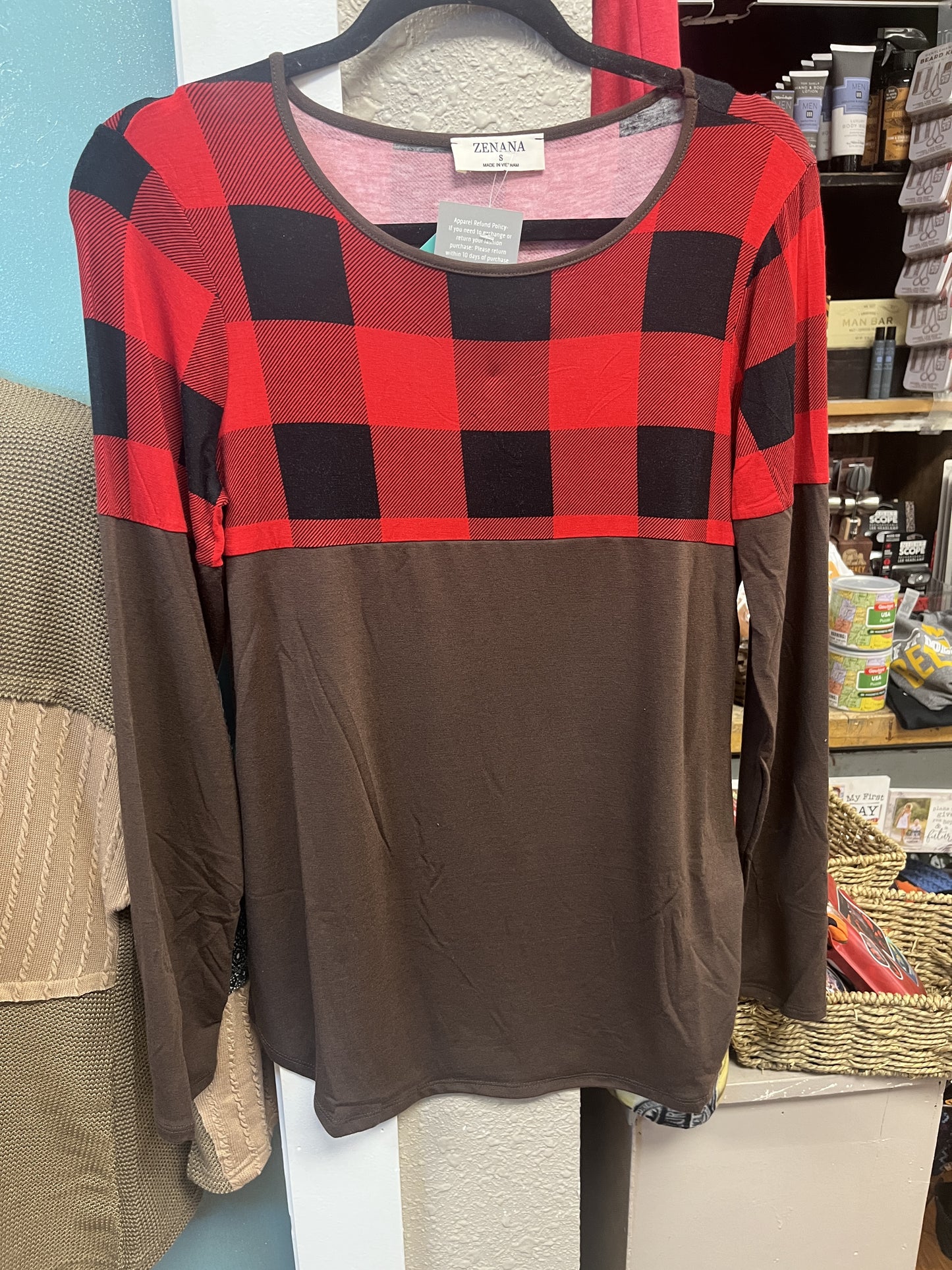Z Buffalo Plaid LS Top Espresso
