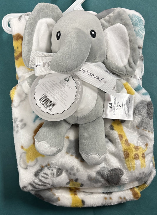 Plush Blanket with toy - elephant