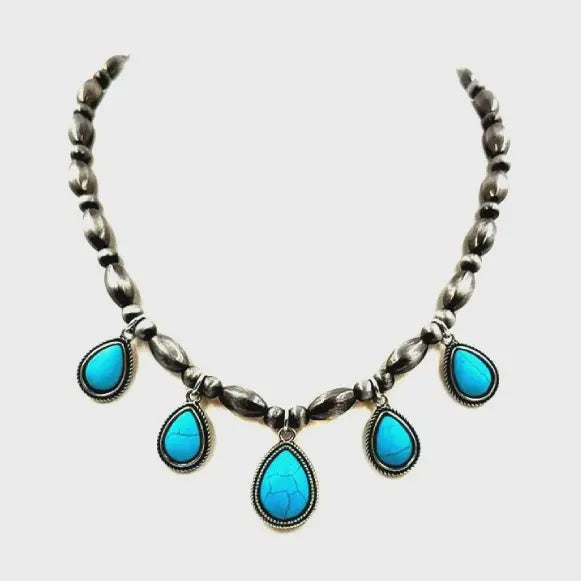 Western Turqoise Teardrop Najaho Pearl Necklace