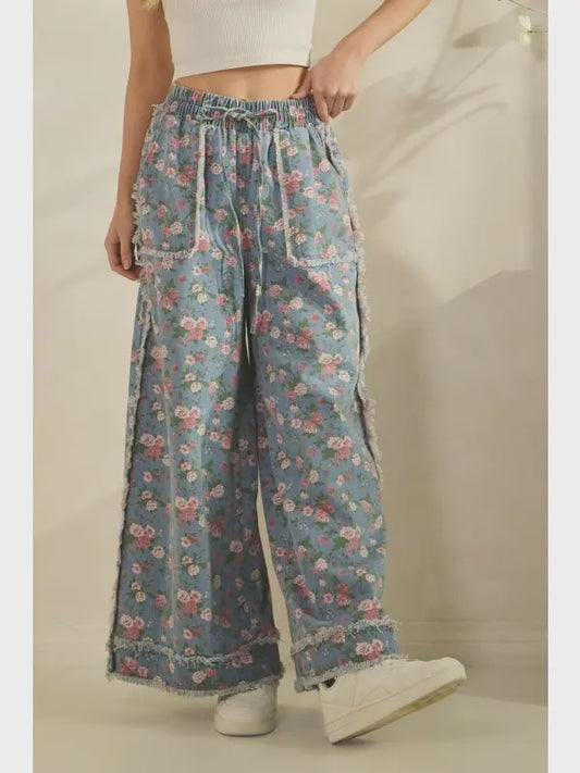 Boho Garden Denim Floral Pants