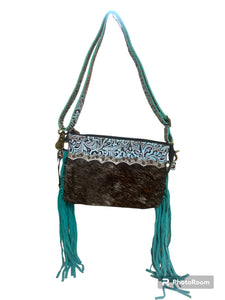 Myra Exotic Azure Leather & Hairon Bag