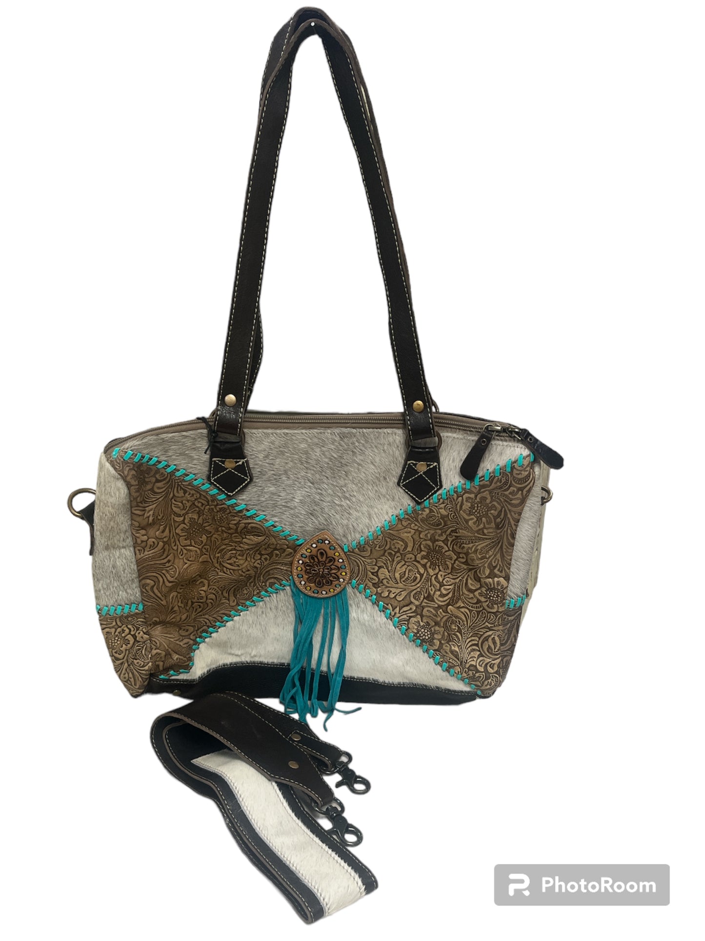 Myra Azure Waterfall Hand Tooled Bag