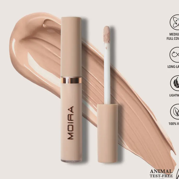 Moira concealer with applicator on a light background