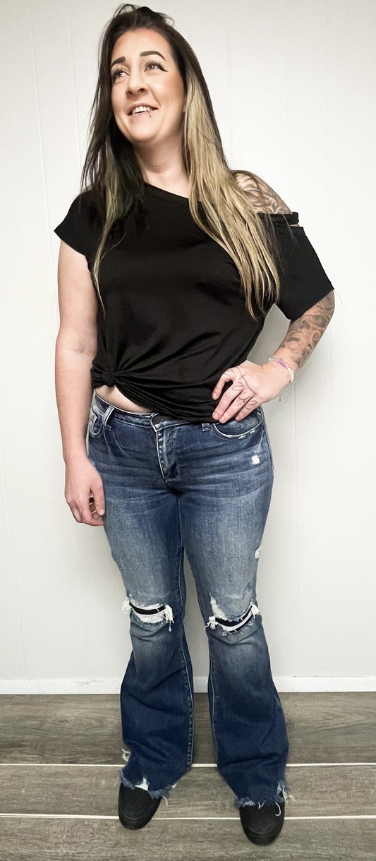 Destroyed Patch Work Flare Jeans