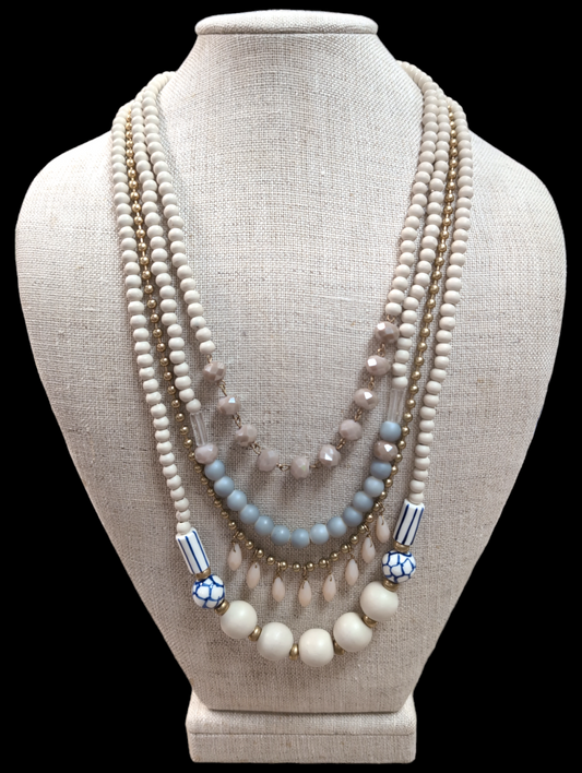 Layered Cream Beaded Necklace