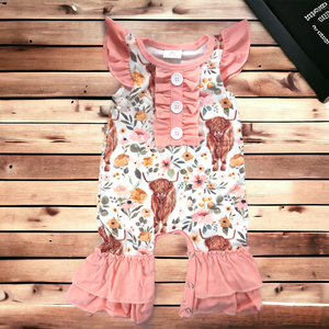 Pink Highland Cow Baby Romper