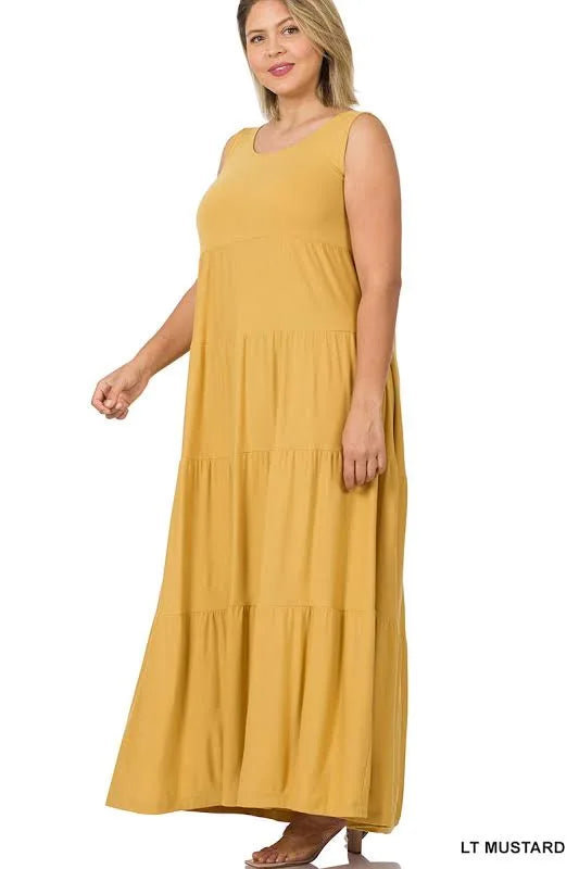 Zenana Plus Tank Top Tiered Dress - Mustard