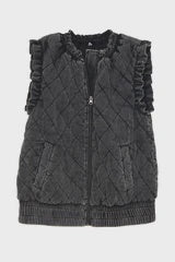 Garment Washed Quilted Vest - Charcoal