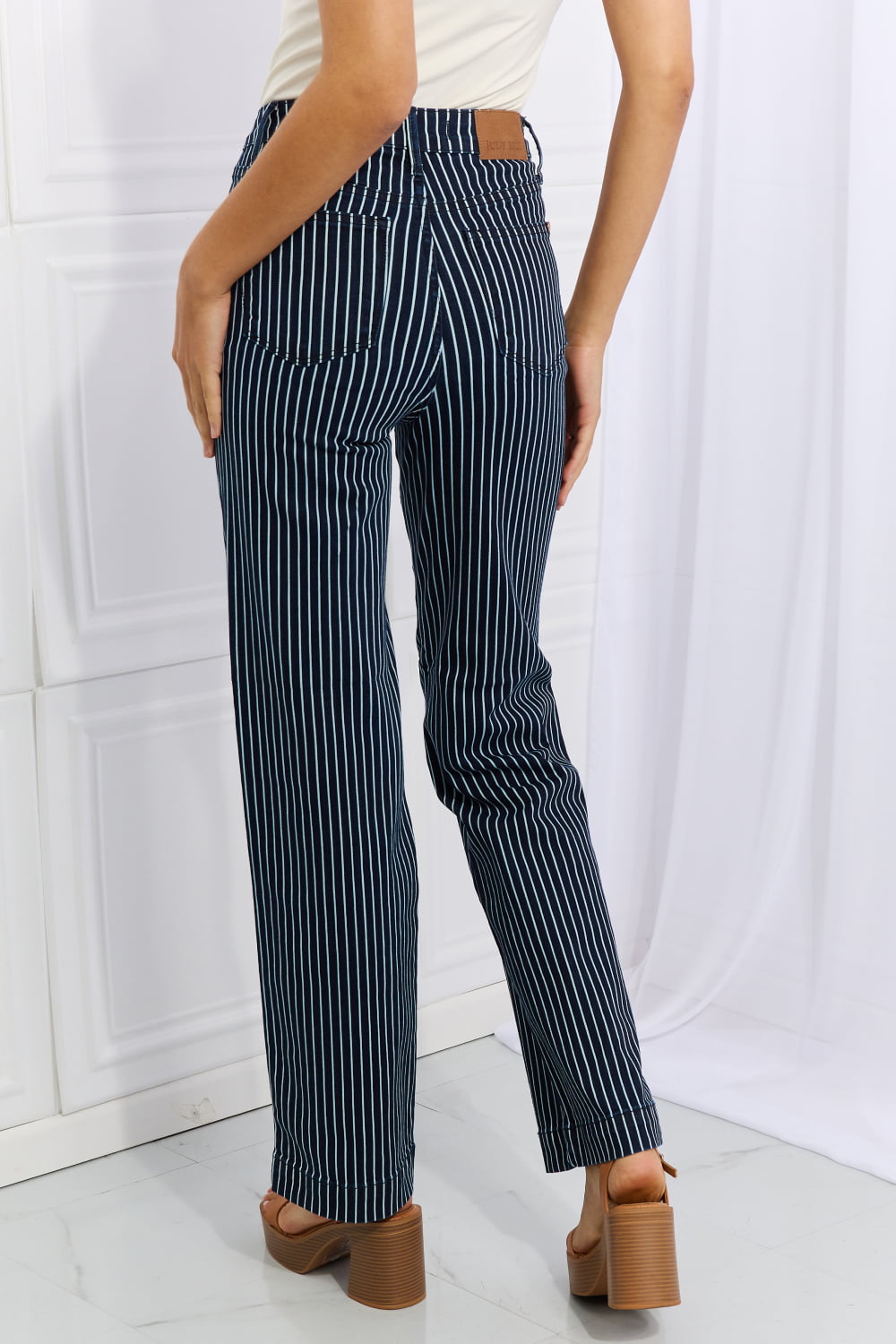 Judy Blue Cassidy Full Size High Waisted Tummy Control Striped Straight Jeans-Online Only