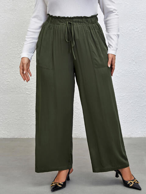 Plus Size Tied Wide Leg Pants-Online Only