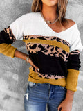Leopard Color Block V-Neck Rib-Knit Sweater - Online Only