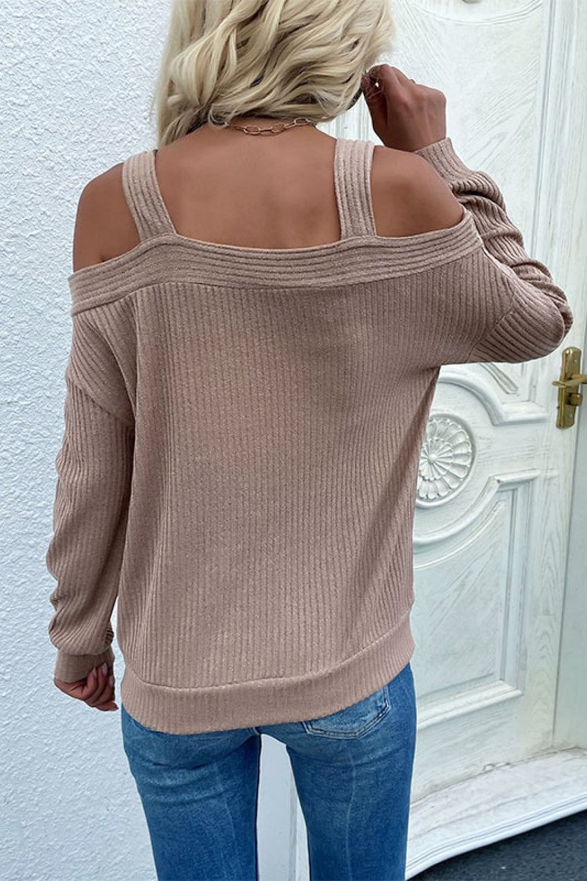 Cold Shoulder Rib-Knit Sweater-ONLINE ONLY