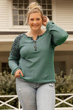 Plus Size Leopard Waffle-Knit Long Sleeve T-Shirt-Online Only