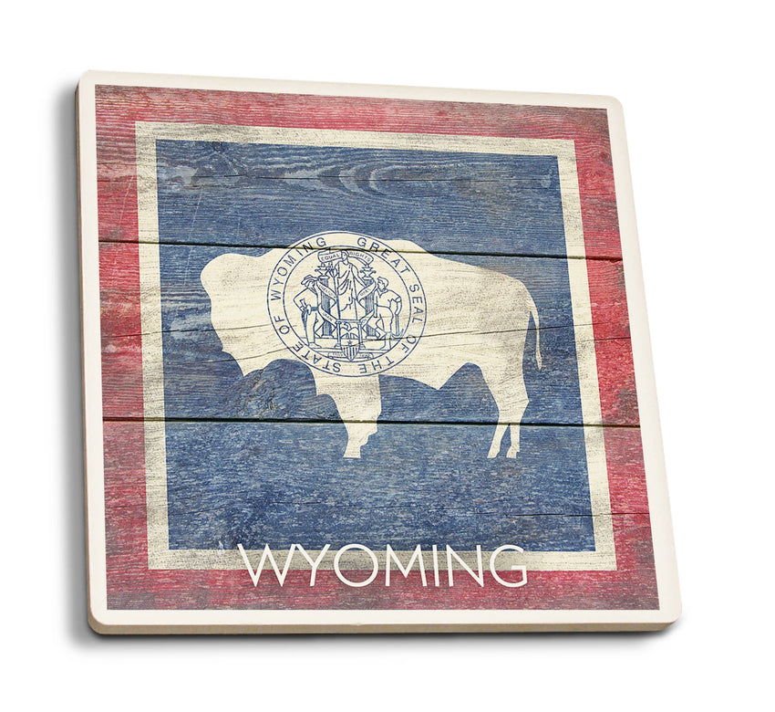 Rustic Wyoming State Flag Ceramic Coasters