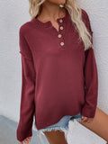 Buttoned Exposed Seam High-Low Sweater-Online Only