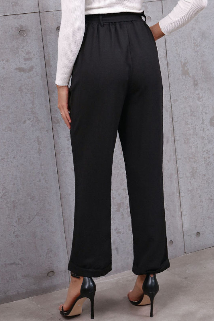 Belted Paperbag Waist Pants-ONLINE ONLY
