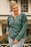 Plus Size Leopard Waffle-Knit Long Sleeve T-Shirt-Online Only