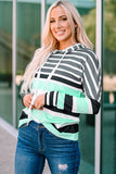 Striped Drawstring Detail Long Sleeve Hoodie-online only