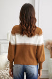 Color Block High Neck Lantern Sleeve Pullover Sweater-ONLINE ONLY
