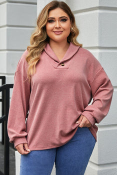 Plus Size Dropped Shoulder Collared Neck T-Shirt-ONLINE ONLY
