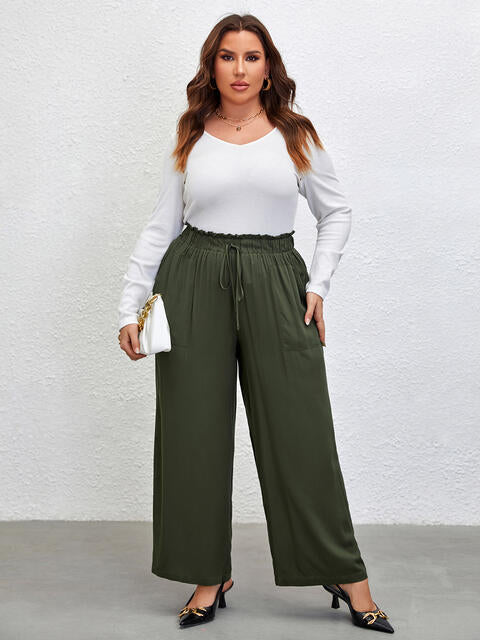 Plus Size Tied Wide Leg Pants-Online Only