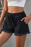 Pocketed Frayed Denim Shorts-Online Only