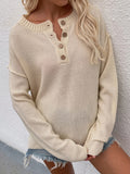 Buttoned Exposed Seam High-Low Sweater-Online Only