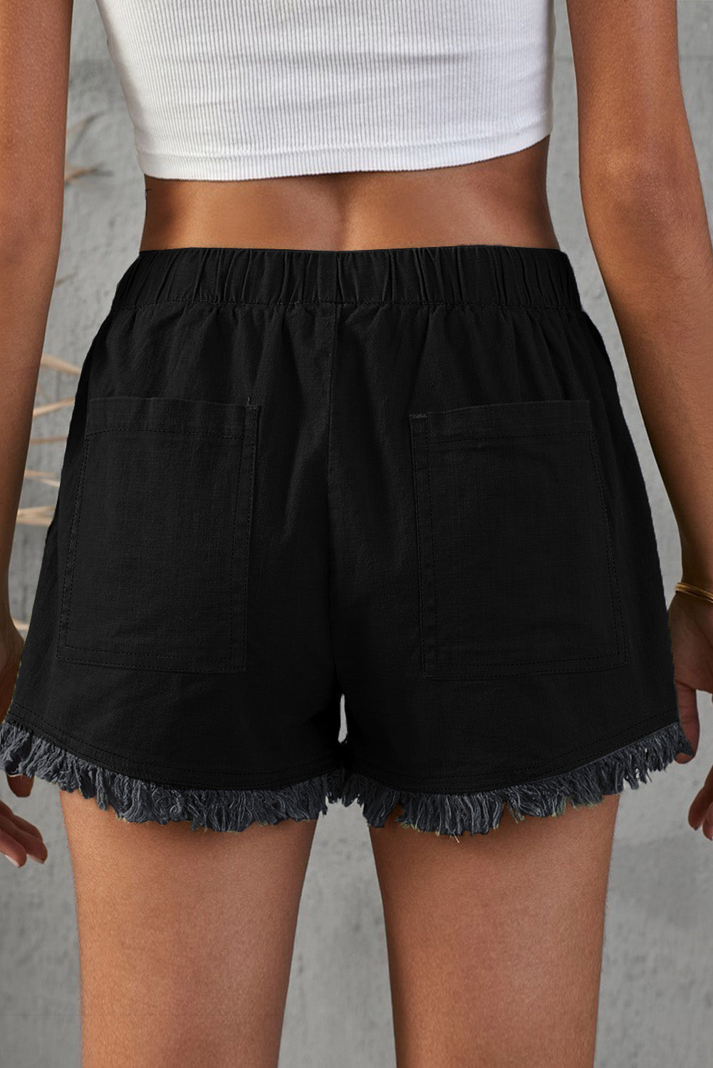 Pocketed Frayed Denim Shorts-Online Only