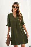 Puff Sleeve Notched Mini Shift Dress-Online Only