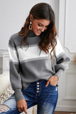 Color Block High Neck Lantern Sleeve Pullover Sweater-ONLINE ONLY