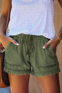 Pocketed Frayed Denim Shorts-ONLINE ONLY
