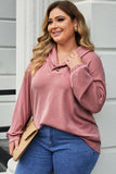 Plus Size Dropped Shoulder Collared Neck T-Shirt-Online Only