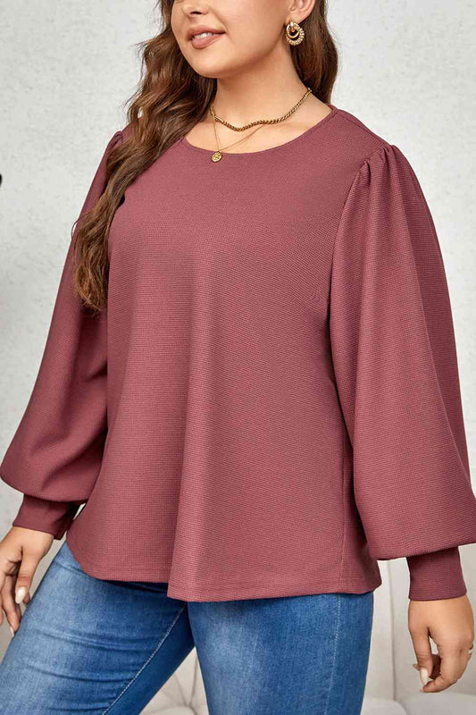 Plus Size Round Neck Puff Sleeve Top-Online Only