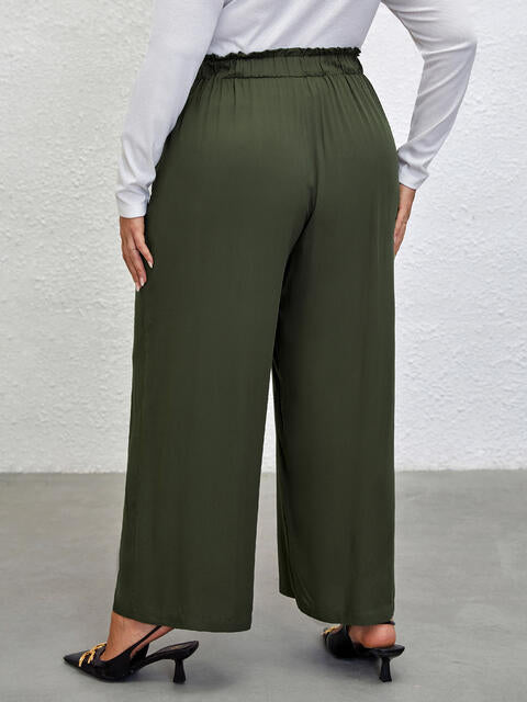 Plus Size Tied Wide Leg Pants-Online Only