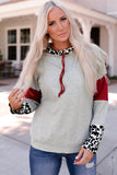 Leopard Color Block Drawstring Detail Sweatshirt-online only