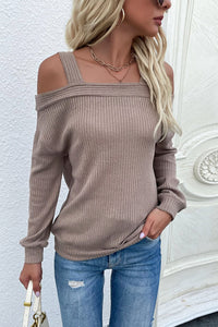 Cold Shoulder Rib-Knit Sweater-ONLINE ONLY